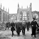 Prime Minister Winston Churchill tours the ruins of Coventry Cathedral in 1942 (Library of Congress)